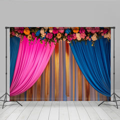 Lofaris Pink Blau Bühne Hintergrund Goldene Lametta Stränge Blumen Header