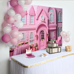 Lofaris Rosa Stadthaus Cake Smash Fotohintergrund Eleganter Blumenkasten