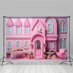 Lofaris Rosa Stadthaus Cake Smash Fotohintergrund Eleganter Blumenkasten