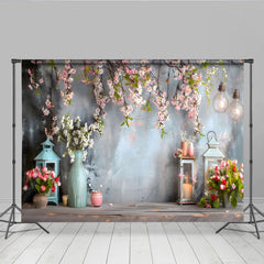 Lofaris Frühlingsblüten Garten Hintergrund Vintage Laternen Rosa Blumen