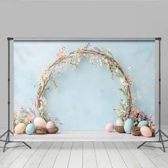 Lofaris Ostern Frühling Blumenbogen Hintergrund Blaue Pastelleier Ranken