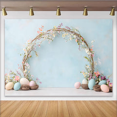 Lofaris Ostern Frühling Blumenbogen Hintergrund Blaue Pastelleier Ranken