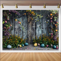 Lofaris Rustikales Ostern Holz Hintergrund Frühlingsblumen Bunte Eier