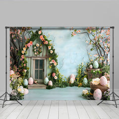 Lofaris Ostern Rosen Haus Hintergrund Blauer Frühlingsgarten Gemusterte Eier