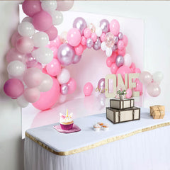 Rosa Ballonbogen Erster Geburtstag Cake Smash Hintergrund EINS Schild Mädchen Party