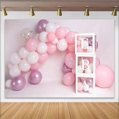 Rosa Ballonbogen Cake Smash Hintergrund Weißer Buchstabenblock Mädchen Geburtstag