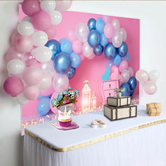 Blau Rosa Ballonbogen Cake Smash Hintergrund Blumen Laterne Tisch Geburtstag Party
