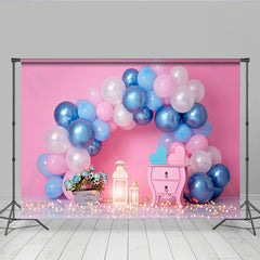 Blau Rosa Ballonbogen Cake Smash Hintergrund Blumen Laterne Tisch Geburtstag Party
