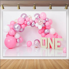 Hot Pink Ballongirlande Erster Geburtstag Cake Smash Hintergrund EINS Schild Studio