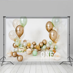 Salbeigrün Gold Ballon Erster Geburtstag Cake Smash Hintergrund Weiße EINS Briefe
