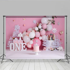 Winter Rosa Schneeflocke Erster Geburtstag Cake Smash Hintergrund Weiße Bäume EINS