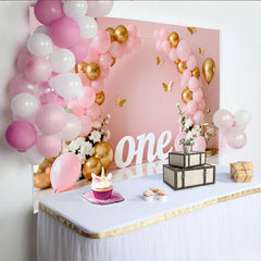 Rosa Gold Ballon Erster Geburtstag Cake Smash Hintergrund Weiß EINS Schmetterling