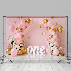 Rosa Gold Ballon Erster Geburtstag Cake Smash Hintergrund Weiß EINS Schmetterling