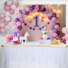 Lila Rosa Ballon Erster Geburtstag Cake Smash Hintergrund Blumen 1 Schild Herz