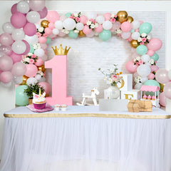Pastell Grün Ballon Erster Geburtstag Hintergrund Gold Krone Rosa 1 Schild Mädchen