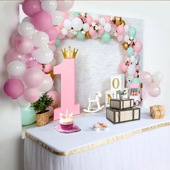 Pastell Grün Ballon Erster Geburtstag Hintergrund Gold Krone Rosa 1 Schild Mädchen