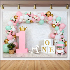 Pastell Grün Ballon Erster Geburtstag Hintergrund Gold Krone Rosa 1 Schild Mädchen