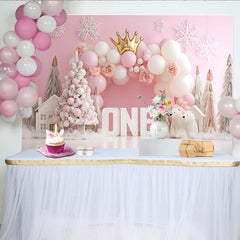 Rosa Winter Schneeflocke Erster Geburtstag Hintergrund Gold Krone EINS Eisbär