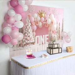 Rosa Winter Schneeflocke Erster Geburtstag Hintergrund Gold Krone EINS Eisbär