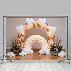 Lofaris Pink Gold Ballonbogen Regenbogen Fotohintergrund Herz Wolken Geburtstag
