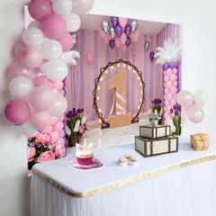 Lofaris Lila Pink Blumen 1. Geburtstag Fotohintergrund Beleuchteter Reifen Eins