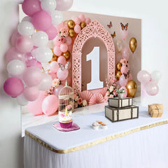Lofaris Pink Blumen Ballonbogen 1. Geburtstag Fotohintergrund Weiß Eins Mädchen