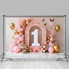 Lofaris Pink Blumen Ballonbogen 1. Geburtstag Fotohintergrund Weiß Eins Mädchen