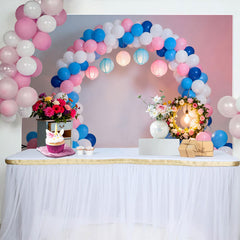 Lofaris Pink Blau Ballonbogen Geburtstag Cake Smash Hintergrund Blumenkranz