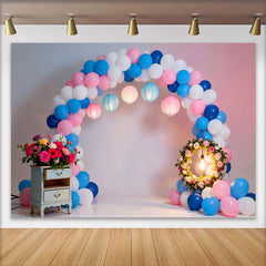 Lofaris Pink Blau Ballonbogen Geburtstag Cake Smash Hintergrund Blumenkranz