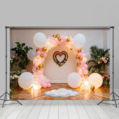 Lofaris Regenbogen Herz Geburtstag Cake Smash Hintergrund Pink Gold Ballon Wolke