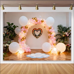 Lofaris Regenbogen Herz Geburtstag Cake Smash Hintergrund Pink Gold Ballon Wolke
