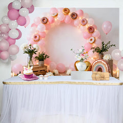 Lofaris Sweet One Donut Geburtstag Cake Smash Hintergrund Pink Ballon Regenbogen