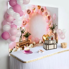 Lofaris Sweet One Donut Geburtstag Cake Smash Hintergrund Pink Ballon Regenbogen