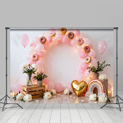 Lofaris Sweet One Donut Geburtstag Cake Smash Hintergrund Pink Ballon Regenbogen