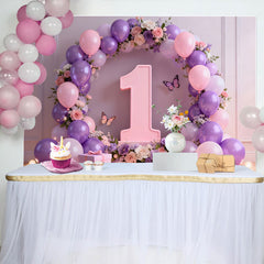 Lofaris Lila Schmetterling 1. Geburtstag Cake Smash Hintergrund Blumen Eins Ballon