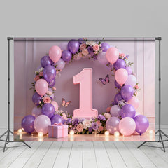 Lofaris Lila Schmetterling 1. Geburtstag Cake Smash Hintergrund Blumen Eins Ballon