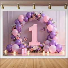 Lofaris Lila Schmetterling 1. Geburtstag Cake Smash Hintergrund Blumen Eins Ballon