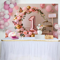 Lofaris Roségold 1. Geburtstag Cake Smash Hintergrund Pink Gold Ballon Vogelkäfig