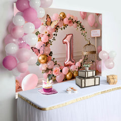 Lofaris Roségold 1. Geburtstag Cake Smash Hintergrund Pink Gold Ballon Vogelkäfig