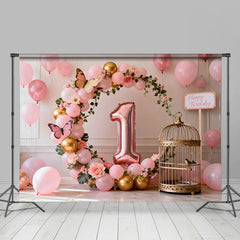 Lofaris Roségold 1. Geburtstag Cake Smash Hintergrund Pink Gold Ballon Vogelkäfig