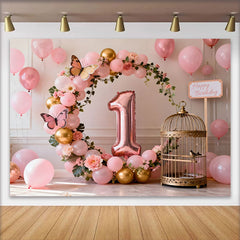 Lofaris Roségold 1. Geburtstag Cake Smash Hintergrund Pink Gold Ballon Vogelkäfig