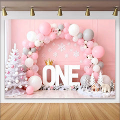 Lofaris Winter ONEderland Geburtstag Cake Smash Hintergrund Pink Weiß Ballon Eisbär