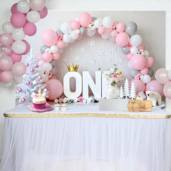 Lofaris Pink Grau Winter ONEderland Fotohintergrund Geburtstag Cake Smash Eisbär