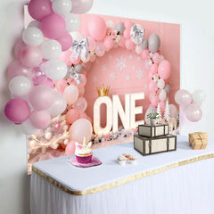 Lofaris Pink Winter ONEderland Geburtstag Cake Smash Hintergrund Silber Schleife