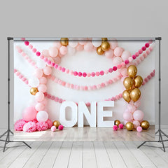 Lofaris Pink Ballonbogen Geburtstag Cake Smash Hintergrund Gold Ballon EINS Pom Pom