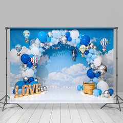 Lofaris Heißluftballon Thema Cake Smash Hintergrund LOVE Schild Blauer Himmel