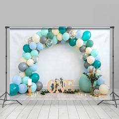 Lofaris Türkis Blau Ballon Geburtstag Cake Smash Hintergrund Holz EINS Boho