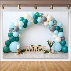 Lofaris Türkis Blau Ballon Geburtstag Cake Smash Hintergrund Holz DREI Boho