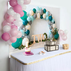 Lofaris Türkis Grau Ballonbogen 2. Geburtstag Cake Smash Hintergrund Holz Zwei