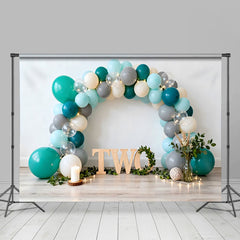 Lofaris Türkis Grau Ballonbogen 2. Geburtstag Cake Smash Hintergrund Holz Zwei